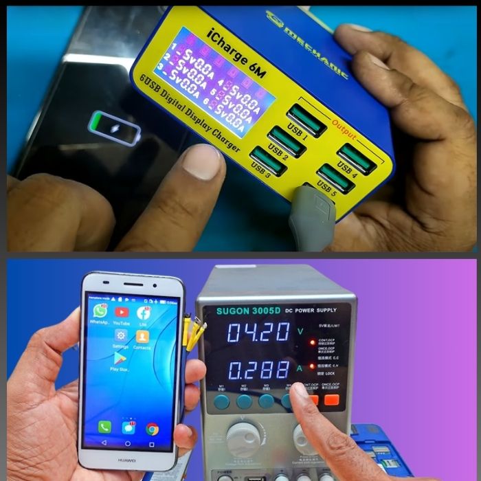 Testing dead phone with 6 port USB charger